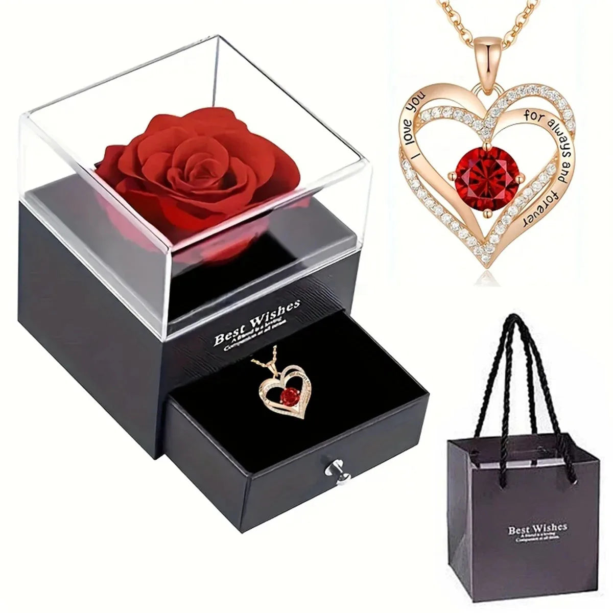 Collier Luxe Zircon Rouge đ
đ Coffret Rose â Cadeau âI Love Youâ pour Femme