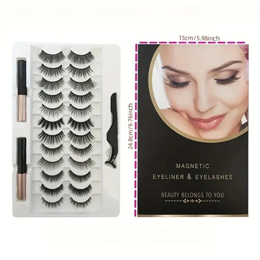Set of 12 pairs of magnetic false eyelashes with eyeliner – Natural makeup effect