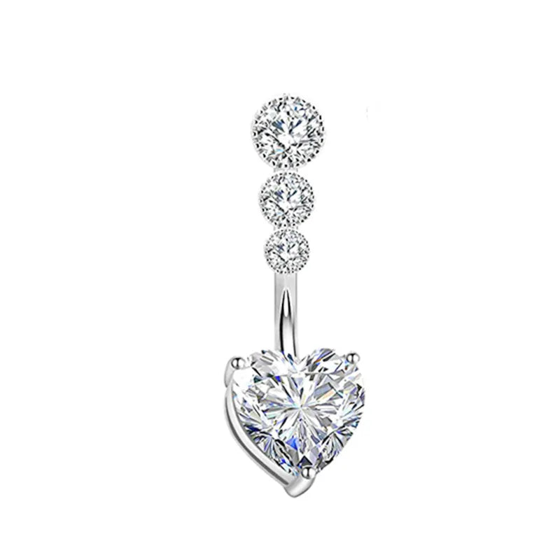 Surgical Steel Crystal Navel Piercing – Heart &amp; Flower – Sexy and Elegant Jewelry
