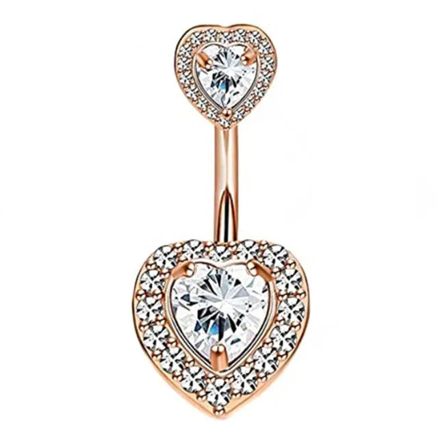 Surgical Steel Crystal Navel Piercing – Heart &amp; Flower – Sexy and Elegant Jewelry