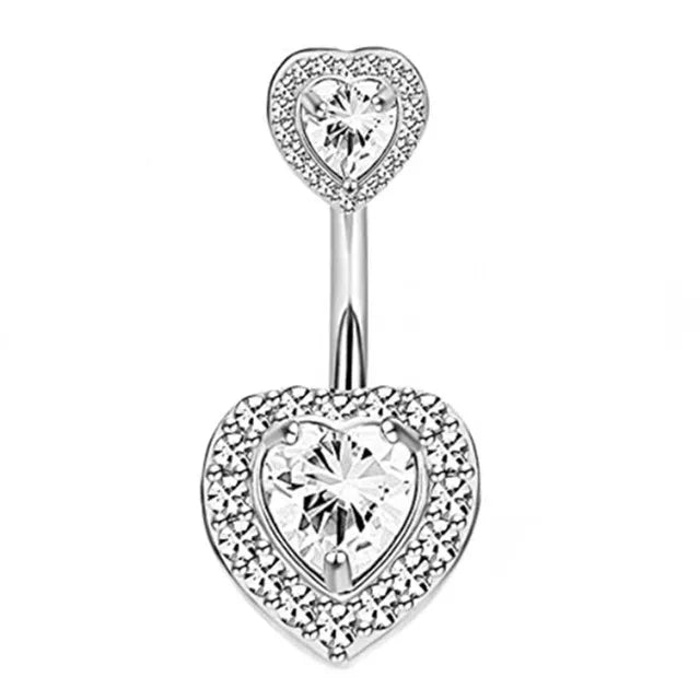 Surgical Steel Crystal Navel Piercing – Heart &amp; Flower – Sexy and Elegant Jewelry