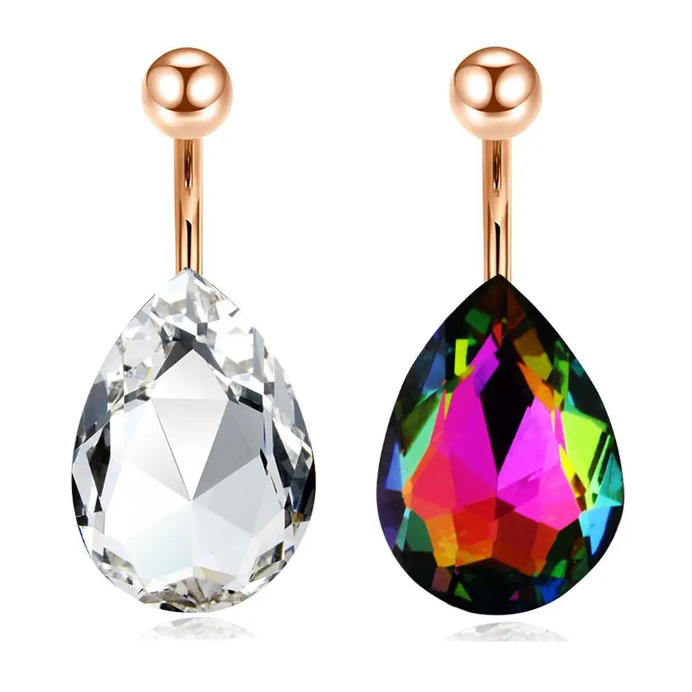 Surgical Steel Crystal Navel Piercing – Heart &amp; Flower – Sexy and Elegant Jewelry