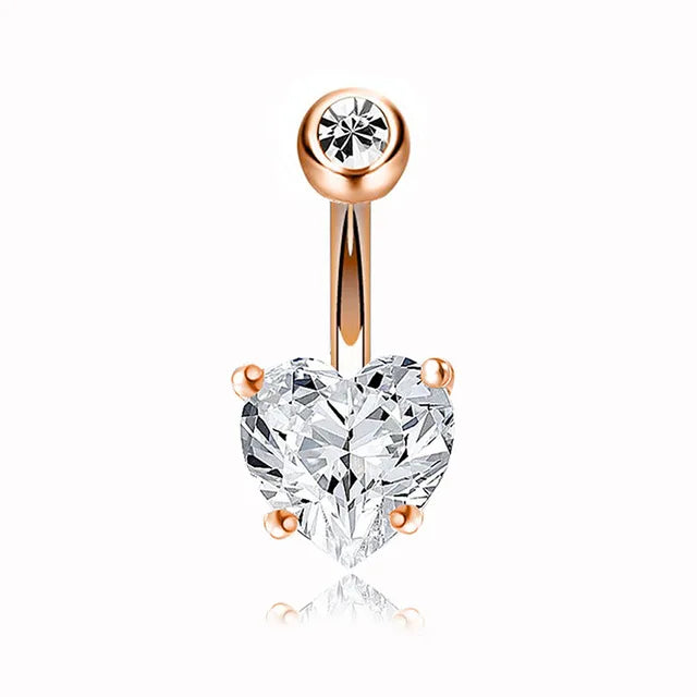 Surgical Steel Crystal Navel Piercing – Heart &amp; Flower – Sexy and Elegant Jewelry