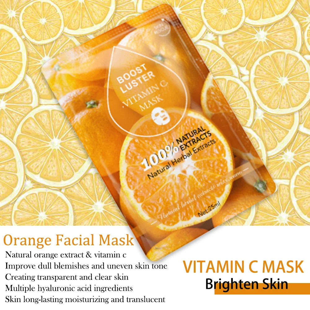 10 PCS AILKE Face Mask Vitamin C &amp; Hyaluronic Acid – Moisturizing, Brightening, Anti-Wrinkle 