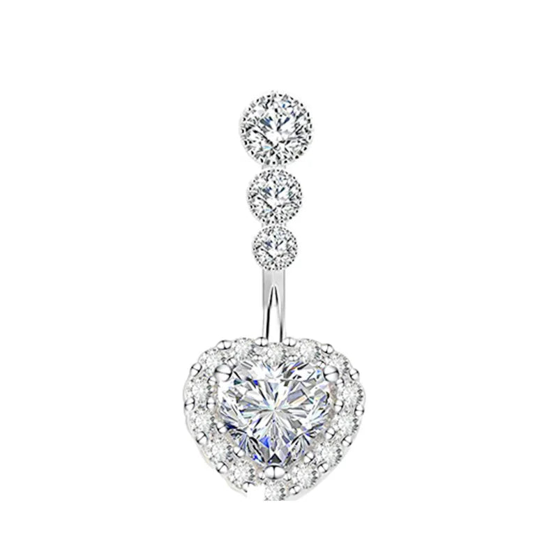 Surgical Steel Crystal Navel Piercing – Heart &amp; Flower – Sexy and Elegant Jewelry