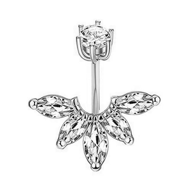 Surgical Steel Crystal Navel Piercing – Heart &amp; Flower – Sexy and Elegant Jewelry