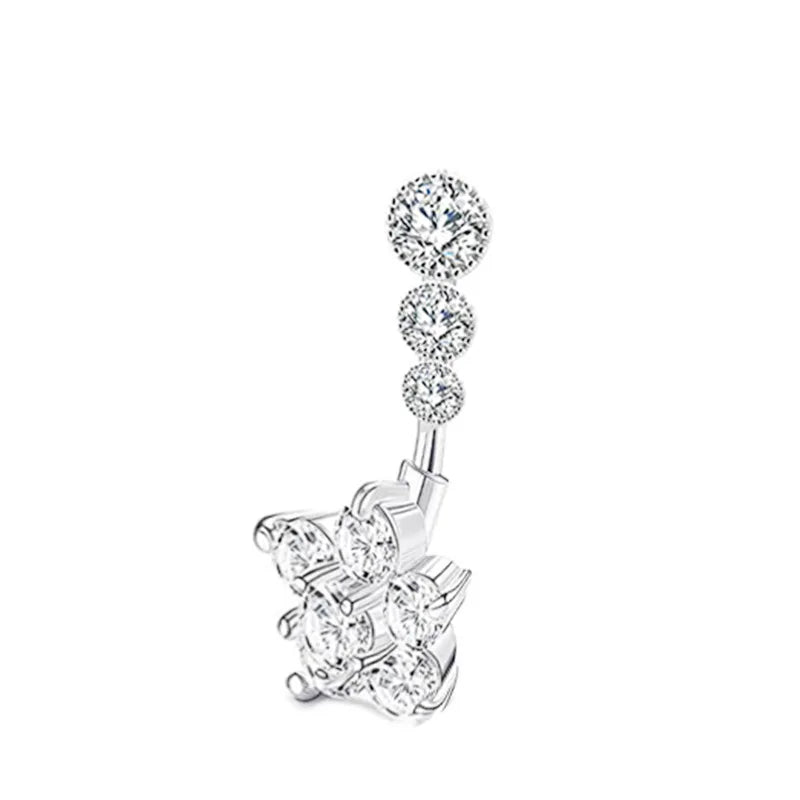 Surgical Steel Crystal Navel Piercing – Heart &amp; Flower – Sexy and Elegant Jewelry