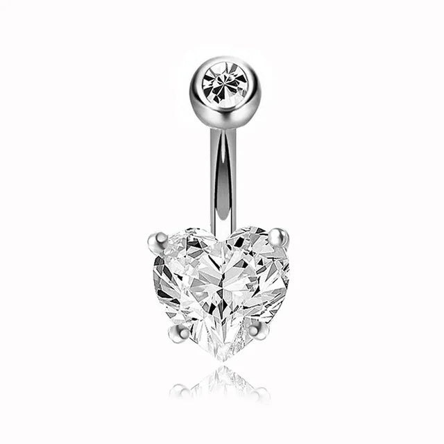Surgical Steel Crystal Navel Piercing – Heart &amp; Flower – Sexy and Elegant Jewelry