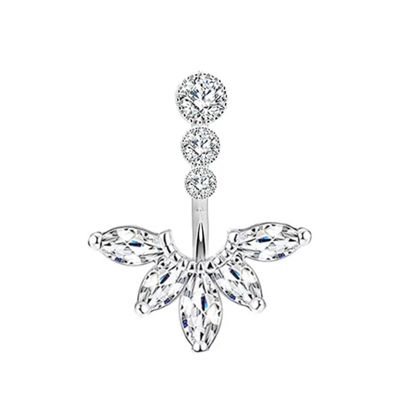 Surgical Steel Crystal Navel Piercing – Heart &amp; Flower – Sexy and Elegant Jewelry