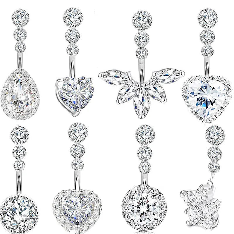 Surgical Steel Crystal Navel Piercing – Heart &amp; Flower – Sexy and Elegant Jewelry