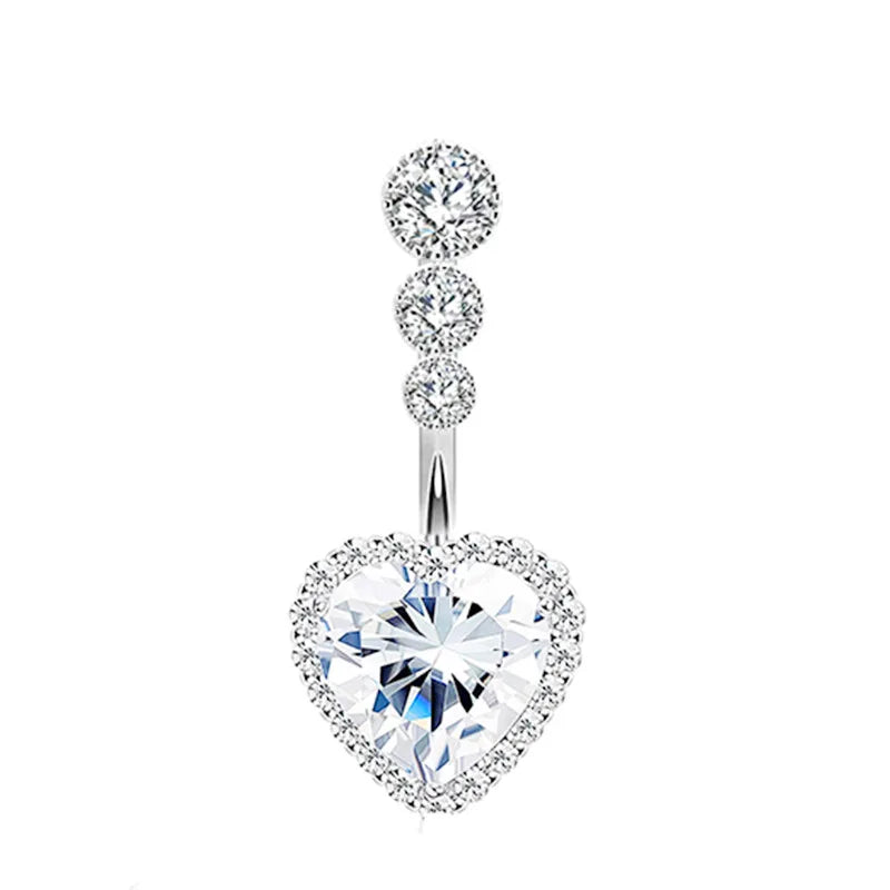 Surgical Steel Crystal Navel Piercing – Heart &amp; Flower – Sexy and Elegant Jewelry