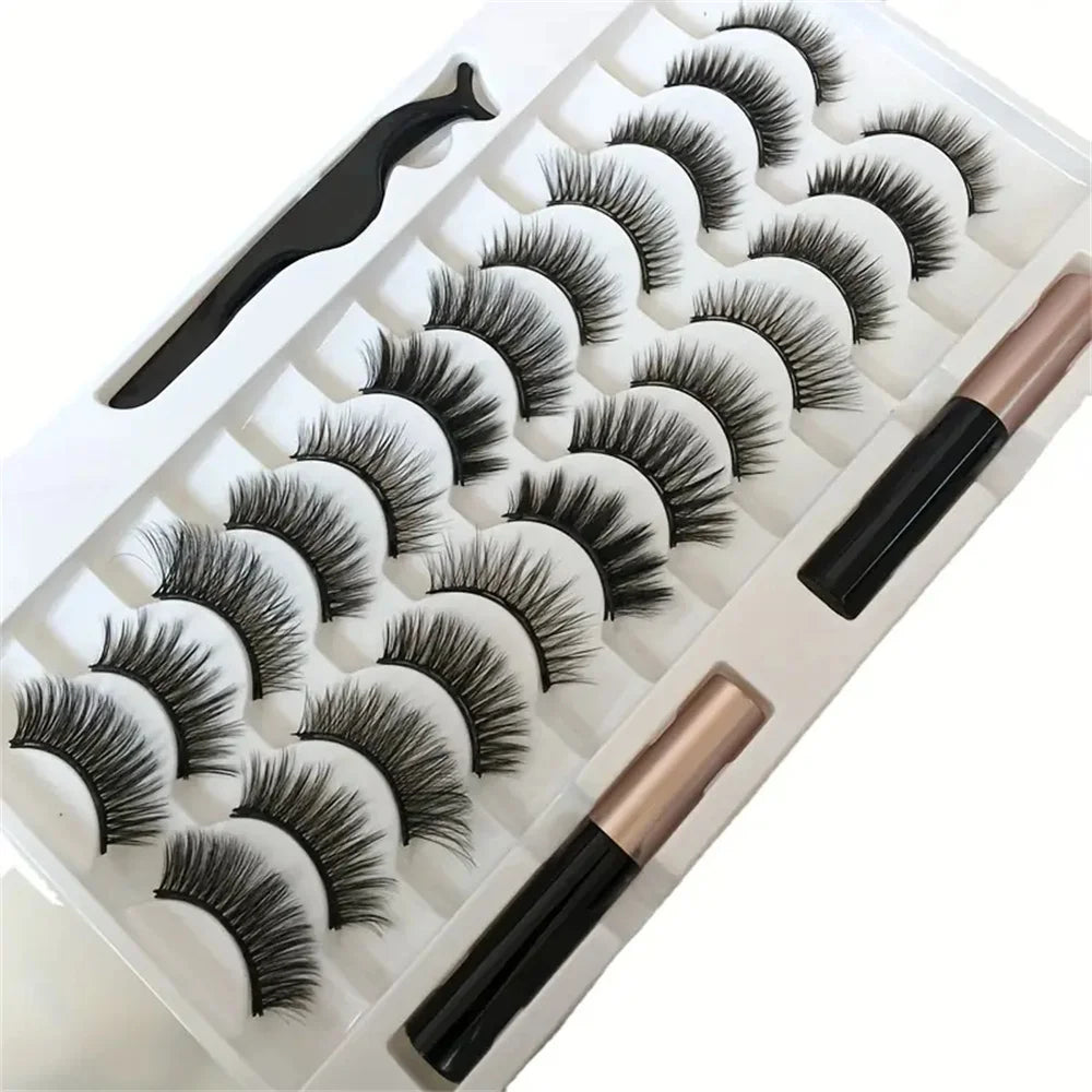 12 Pairs Magnetic False Eyelashes with Eyeliner – Reusable Natural Curling Lashes Makeup Set