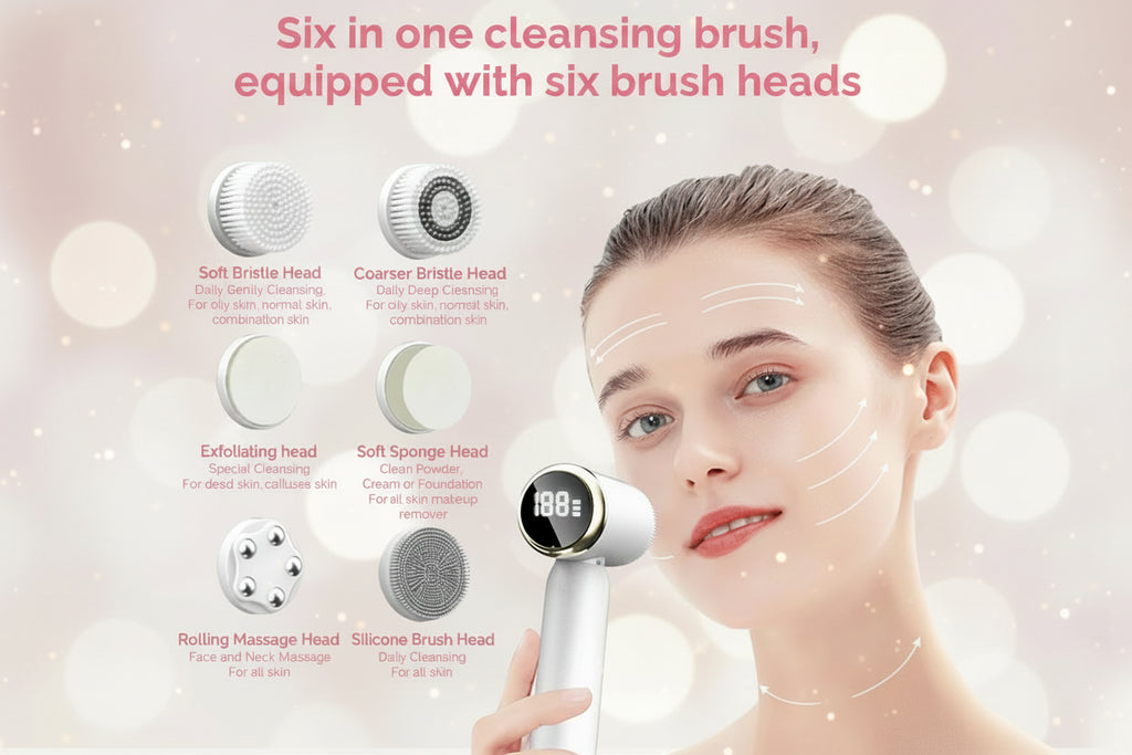 Brosse de Nettoyage Électrique Visage IPX6 – Soin Visage 6-en-1 Anti-Acné & Pores