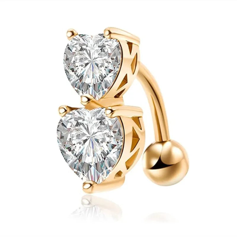 Surgical Steel Crystal Navel Piercing – Heart &amp; Flower – Sexy and Elegant Jewelry