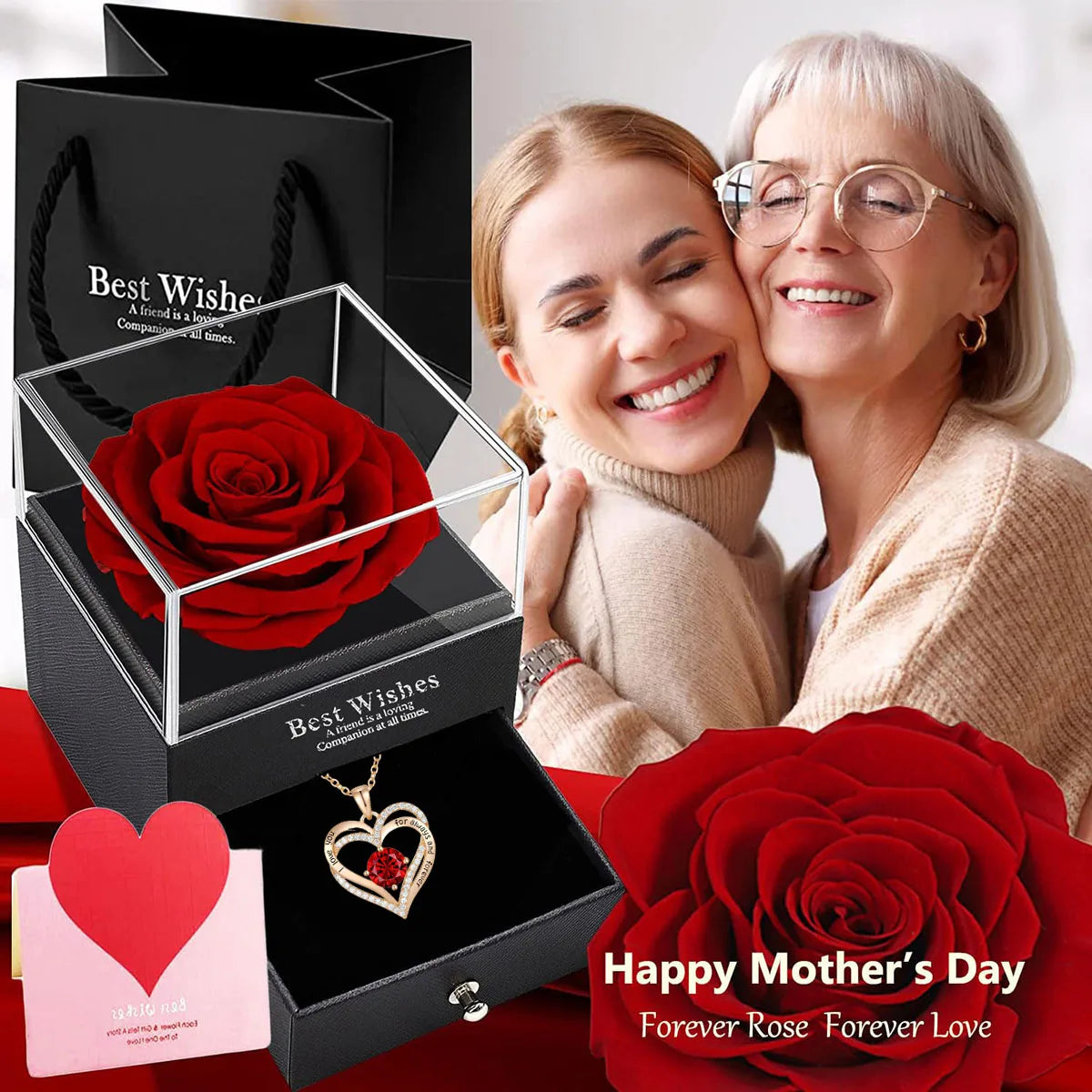 Collier Luxe Zircon Rouge 💎
🎁 Coffret Rose – Cadeau “I Love You” pour Femme