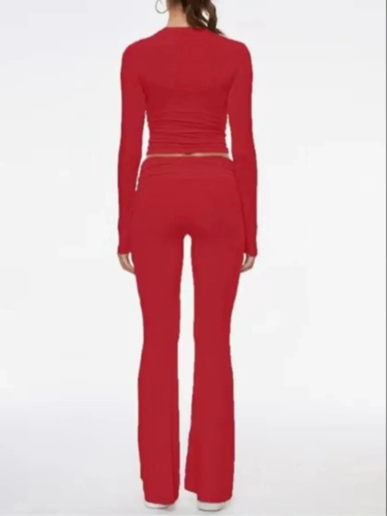 Ensemble Femme Haut de Gamme 2 Pièces – Haut Manches Longues & Pantalon Évasé Élégant