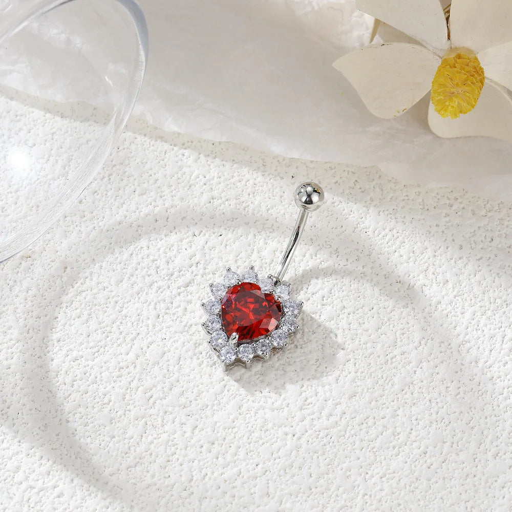 Surgical Steel Crystal Navel Piercing – Heart &amp; Flower – Sexy and Elegant Jewelry