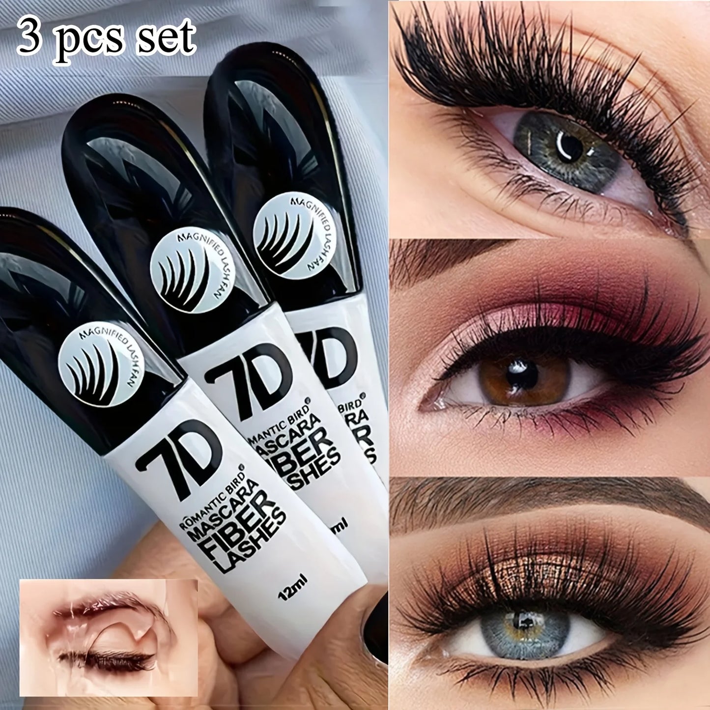 7D Fiber Waterproof Mascara – Long-Lasting Curling Effect – Pack of 1/2/3 Pieces