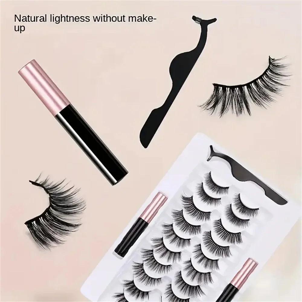 12 Pairs Magnetic False Eyelashes with Eyeliner – Reusable Natural Curling Lashes Makeup Set