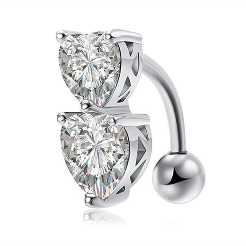 Surgical Steel Crystal Navel Piercing – Heart &amp; Flower – Sexy and Elegant Jewelry