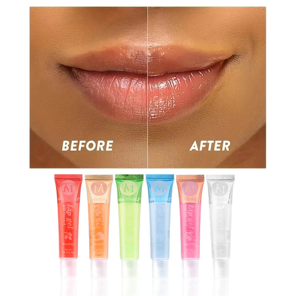 Set of 6 Fruity Lip Glosses – Moisturizing &amp; Shiny Clear Gel – Women's Lip Makeup