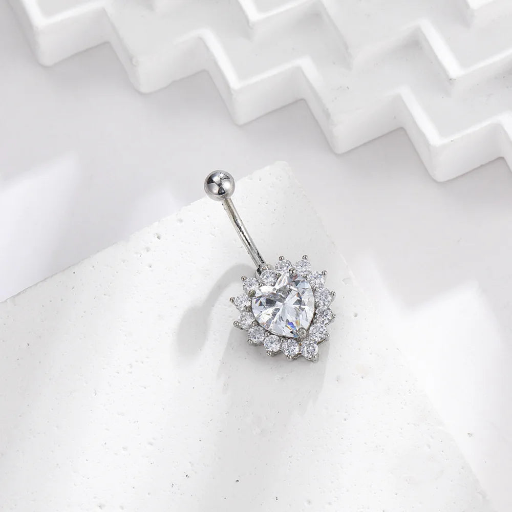 Surgical Steel Crystal Navel Piercing – Heart &amp; Flower – Sexy and Elegant Jewelry