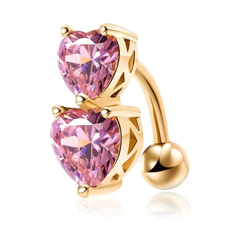 Surgical Steel Crystal Navel Piercing – Heart &amp; Flower – Sexy and Elegant Jewelry