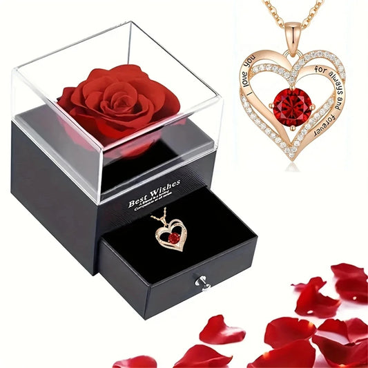 Collier Luxe Zircon Rouge 💎
🎁 Coffret Rose – Cadeau “I Love You” pour Femme